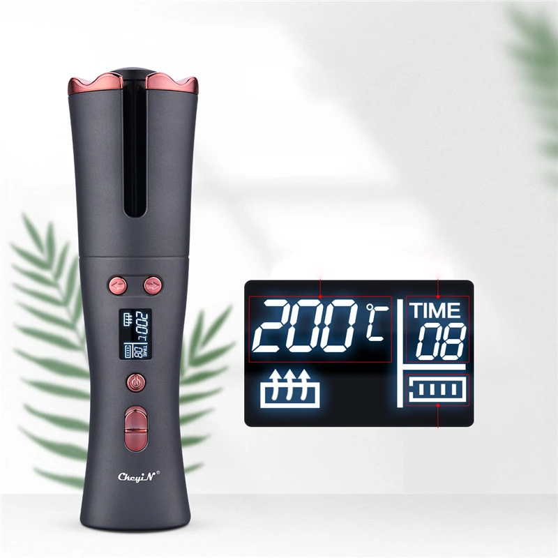 

Wireless Automatic Hair Curler Auto 2 Side Rotation Curling Iron Unbound Temperature Adjustable 9mm Curling Roller LCD Display