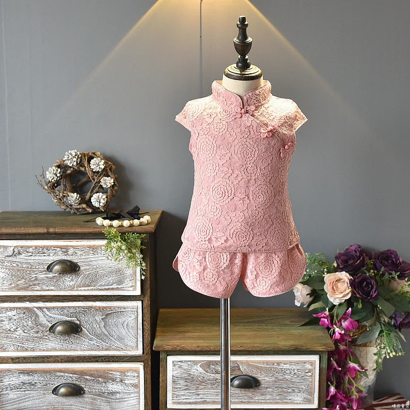 2021 летняя детская одежда однотонный кружевной топ с коротким рукавом для девочек