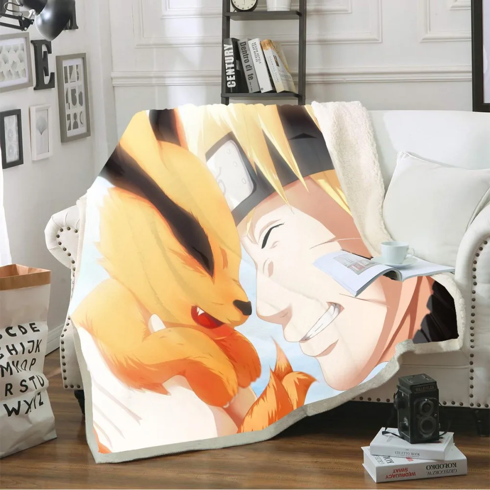 Одеяло из шерпы с 3D принтом аниме Наруто покрывало для кушетки постельное белье