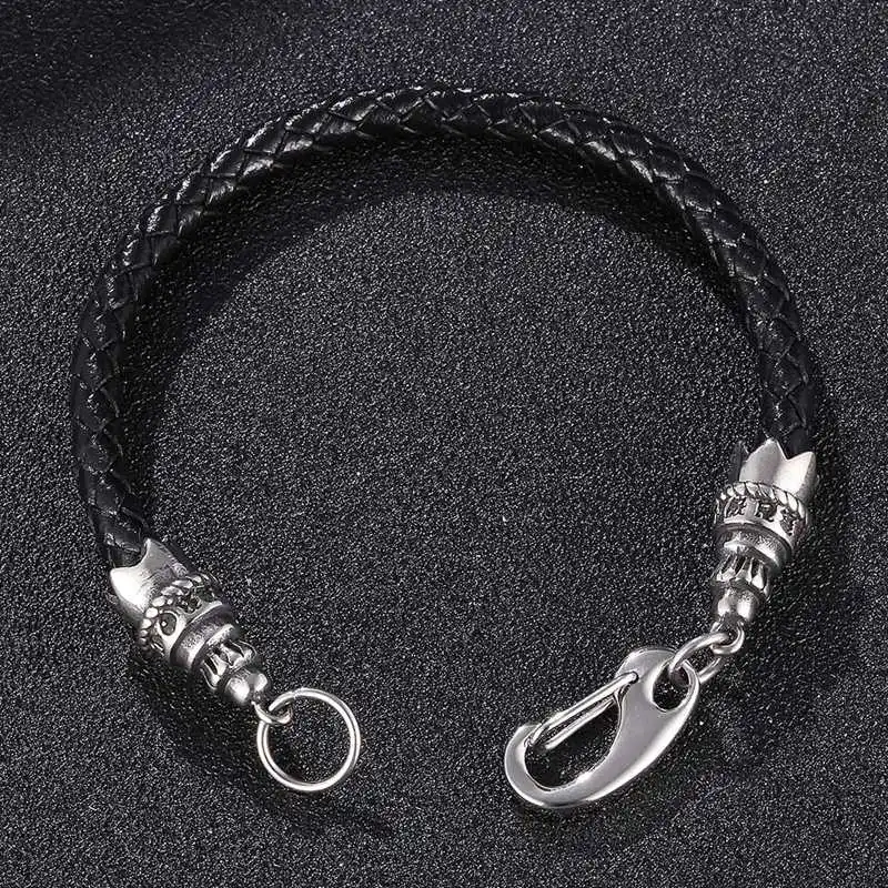 

Stainless Steel Leather Chain Lobster Clasp Bracelets Hand Men Bangles Jewelry 2021 BB1096