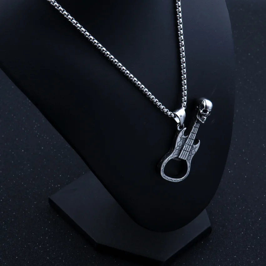 Винтажная электрическая гитара с черепом кулон ожерелье хип-хоп цепочка из