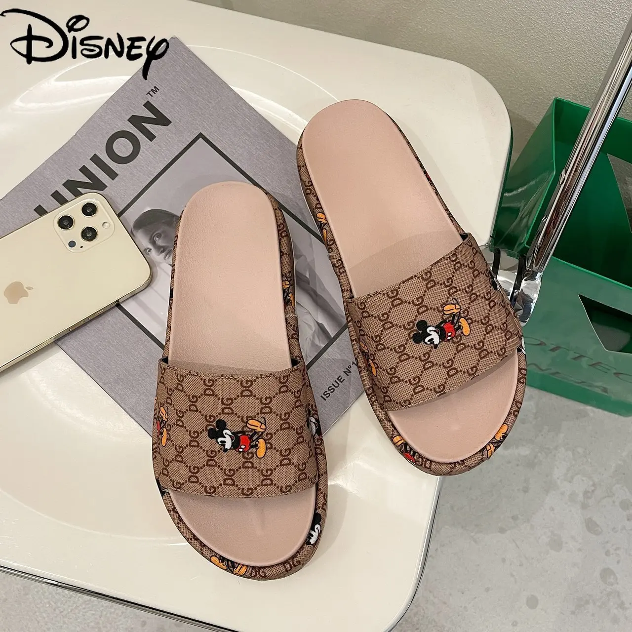

Original Disney Mickey Mouse Slippers Outer Wear Fashion Sandals Women's Platform Slippers