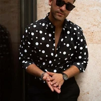 fashion men%c2%b4s black long sleeve shirts casual button down shirts tops polka dot printed handsome blouse new