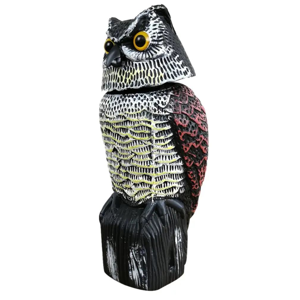 

New Realistic Bird Scarer Rotating Head Sound Owl Prowler Decoy Protection Repellent Pest Control Scarecrow Garden Yard Move