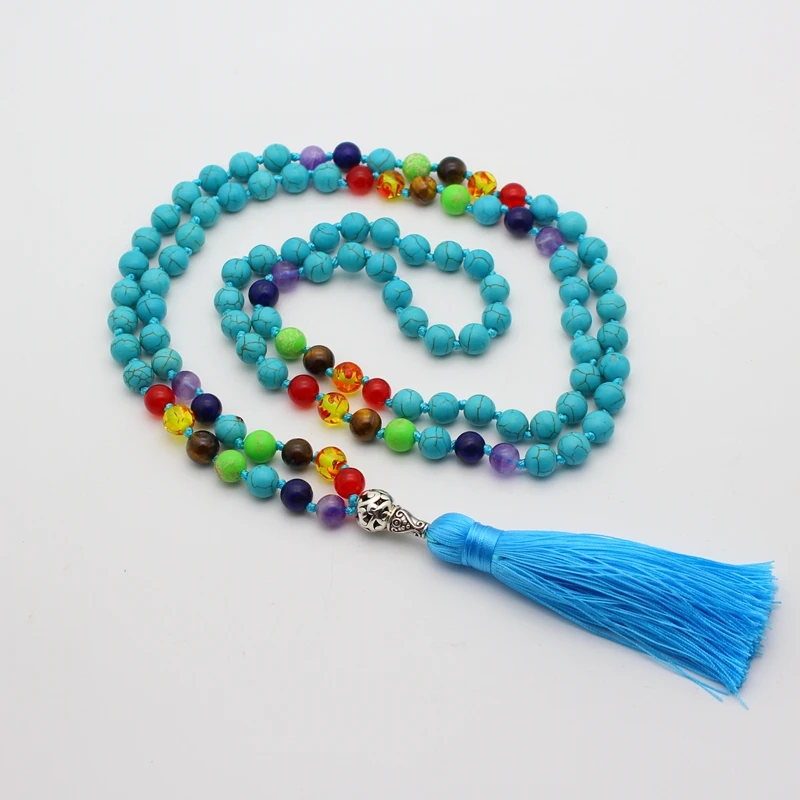 7 Чакра браслет ожерелье буддийская Медитация Мала Молитва 108 полу драгоценный