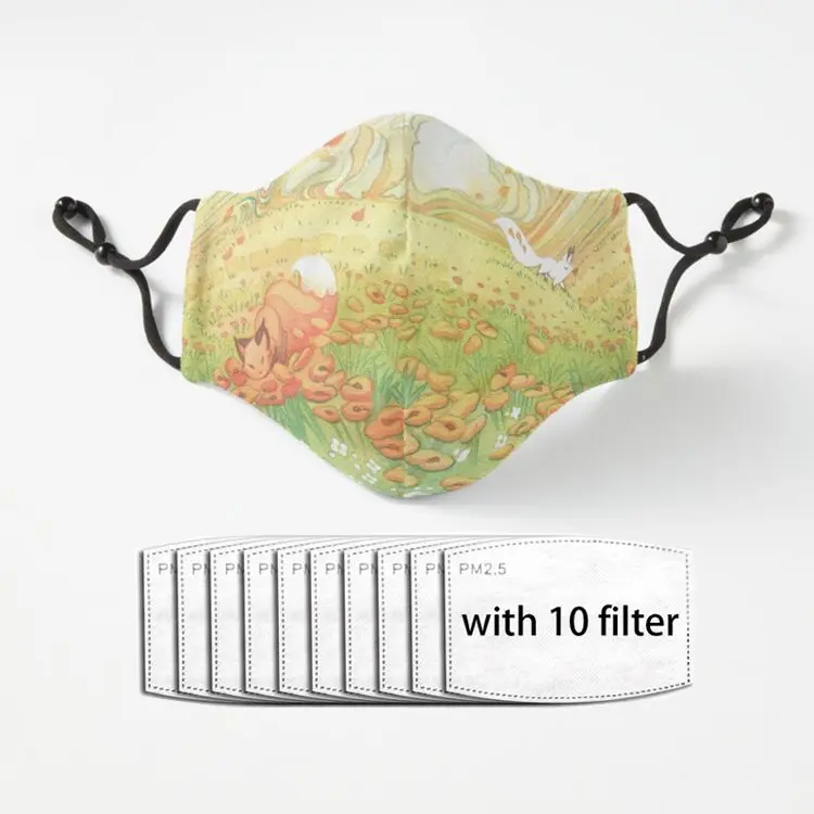 

Meadow Frolic Watercolor Kitsune Pattern Adult Mask Dust Reusable Polyester Face Mouth Mask