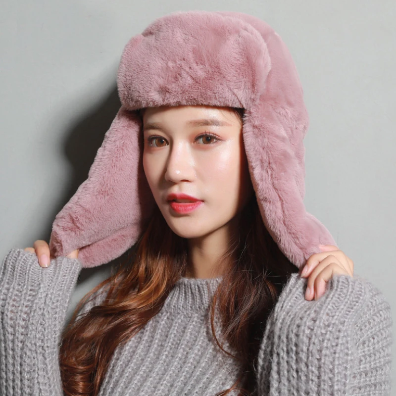 HT2761 Толстая теплая зимняя шапка Женская Русская Шапка однотонная простая Лыжная