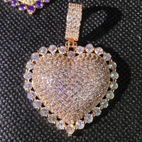 hip hop heart pendant real gold plated cubic zirconia jewelry women elegant bling bling necklace