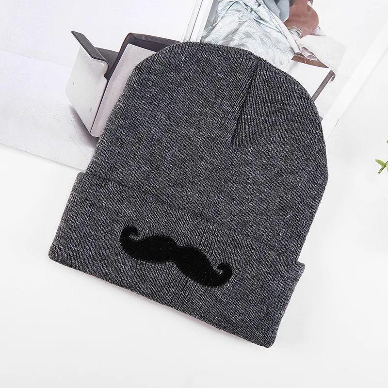

Men Women Autumn Winter Beanie Embroidery Letters Moustache knitted hat running cycling street hat hip hop hat