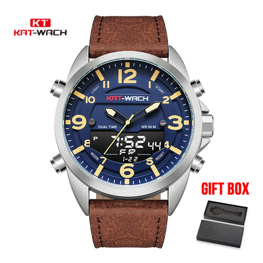 

Wristwatch MensWatch for Men Leather Watch Man Military Army Style Double Display Quartz Digital Gents Casual Waterproof