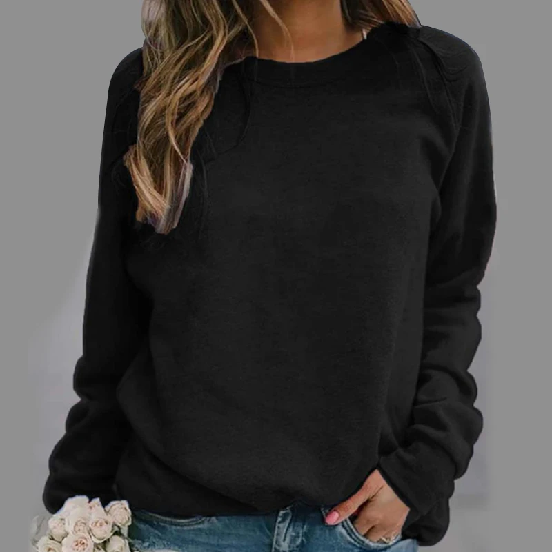 

Female Fleece Sweatshirt Autumn Spring Fashion Long Sleeve Warm Tops Casual Loose Solid Color O-neck Pullover Plus Size S-5XL