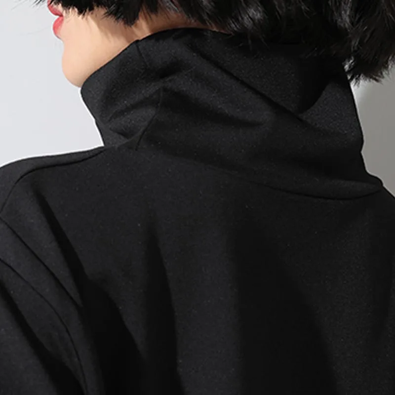 

2019 New Autumn Winter Women T Shirt Big Size Long Sleeve Black Loose Pocket Drawstring Tee Shirt Female Plus Size T-Shirts Tide