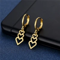golden stainless steel heart drop dangle earrings hoop earring ear ring for women girls fashion party jewelry gifts