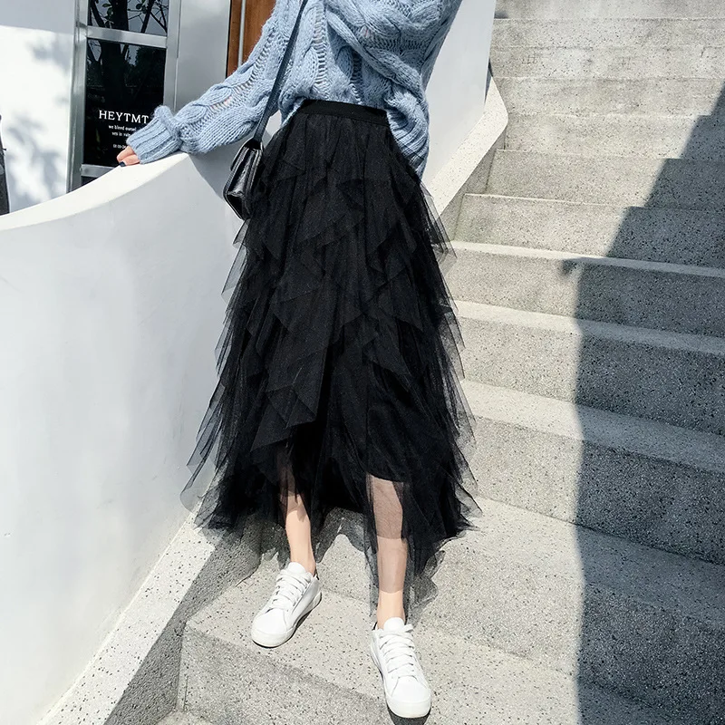 

Tulle Skirt Cake Dress Winter New Women Pettiskirt Women Pleated Skirt Fairy Long Dress Gauze Skirt