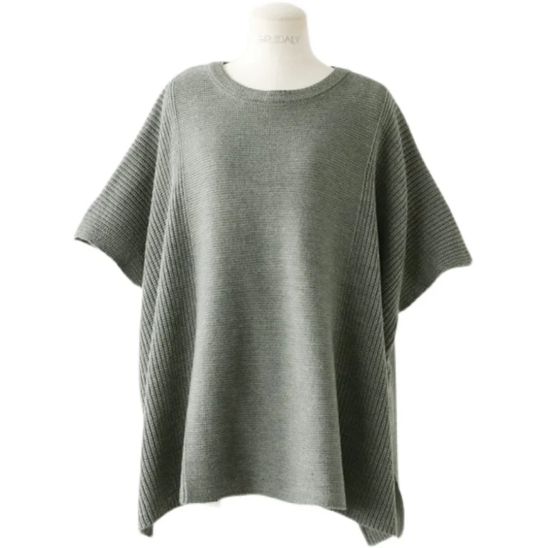 Свитер Woherb модная накидка Осеннее женское пончо вязаное с круглым вырезом и