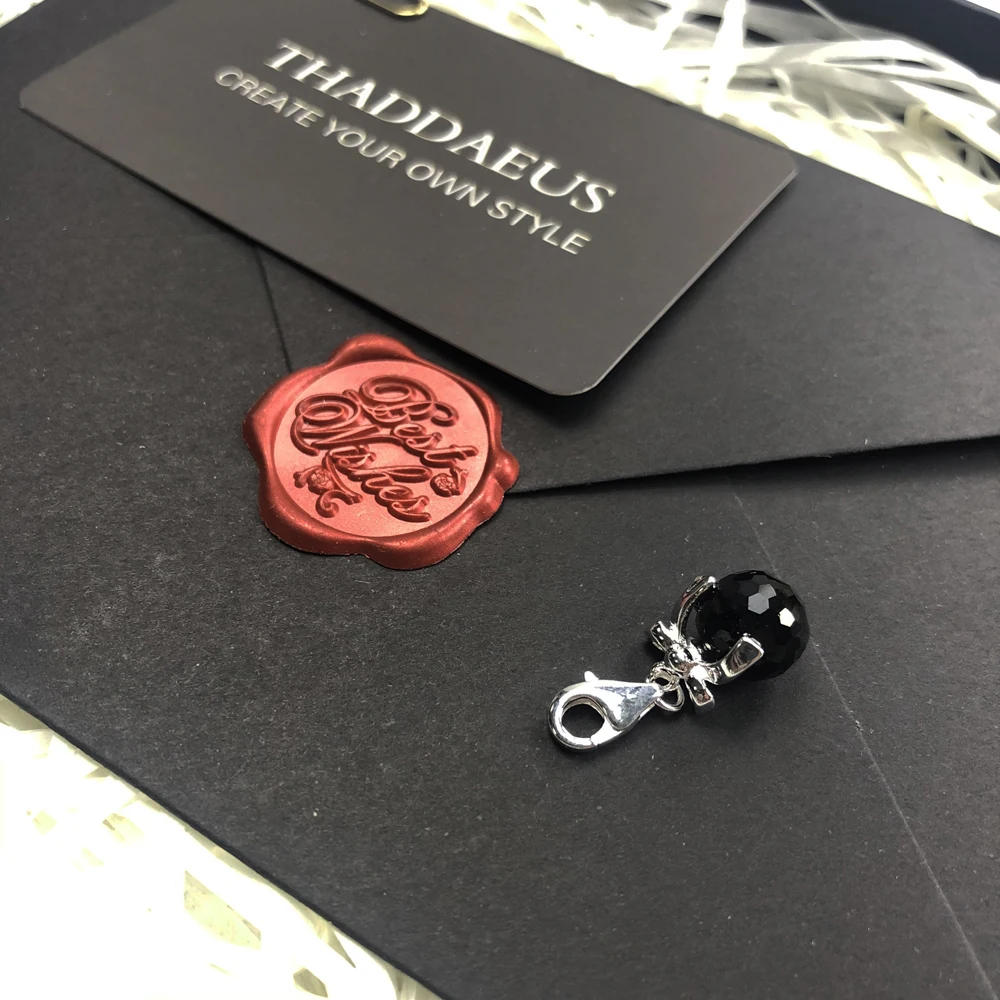 Женские украшения с бантом и черным кристаллом из серебра 925 пробы браслет до