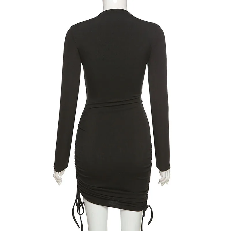 

2021 Spring and Autumn New Women's Clothing y2k Fashion Hollow Self-cultivation Pleated Sexy High Waist Bag Hip Dress Women