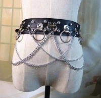 harajuku unisex men women wide waist belts pu circle punk gothic chain link metal strap fashion punk belt