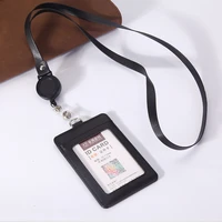 new custom card badge holder lanyard leather work id card holder multi card bus access control work card holster