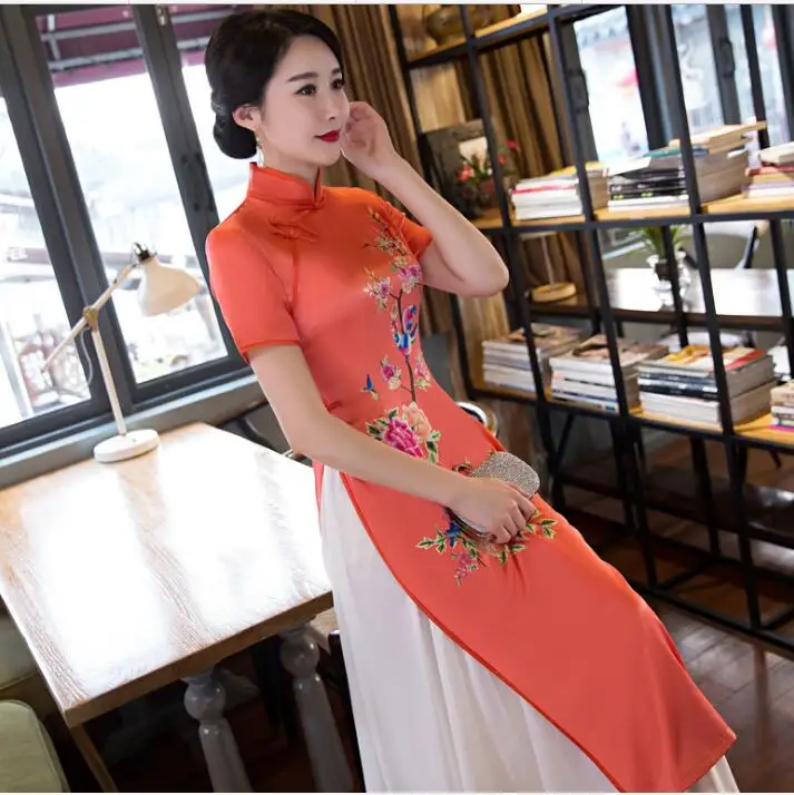 Розовый вьетнамский aodai Китайская традиционная одежда для женщин Ципао китайское восточное платье современный cheongsam ao dai - Цвет: color1