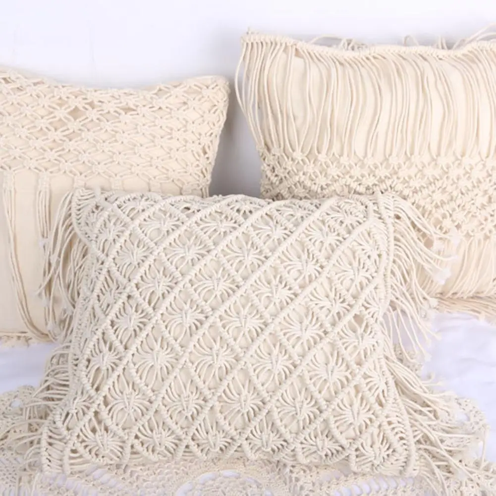 

Тканый вручную чехол для диванной подушки, украшение для кровати из толстой хлопчатобумажной нити с волнистым хлопчатобумажным шнуром, укр...