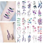 Наклейки с маленькими татуировками, флора, лаванда, флэш-имитация, водонепроницаемые милые временные женские татуировки на руку, грудь, Временные татуировки, боди-арт