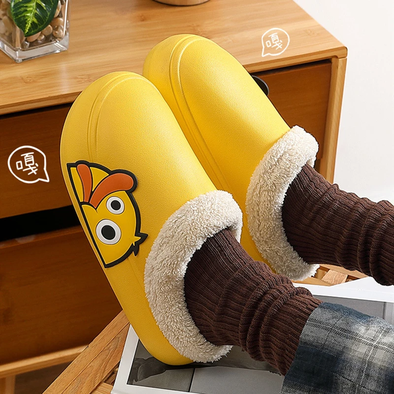 

Зимние водонепроницаемые Шлепанцы из ЭВА, женские меховые шлепанцы с забавной уткой, домашние парные теплые плюшевые шлепанцы, зимние женс...