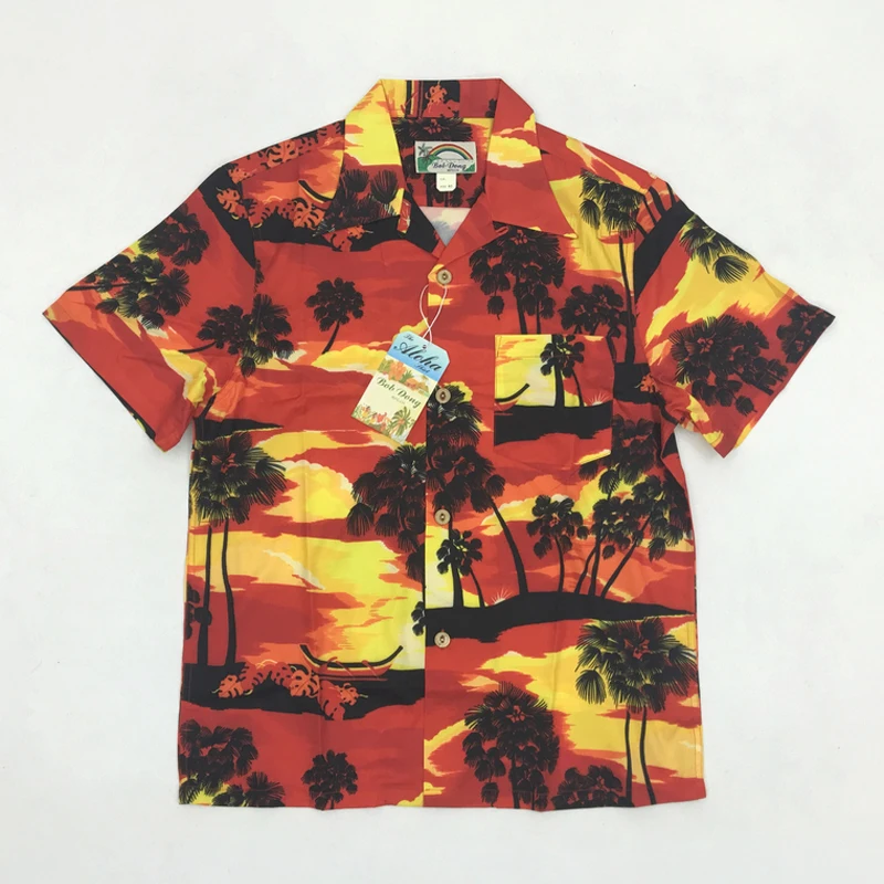

Mens BOB DONG Sunset Aloha Hawaii Shirts Summer Short Sleeve Hawaiian Shirt Men Print Vintage Clothing Party Tops