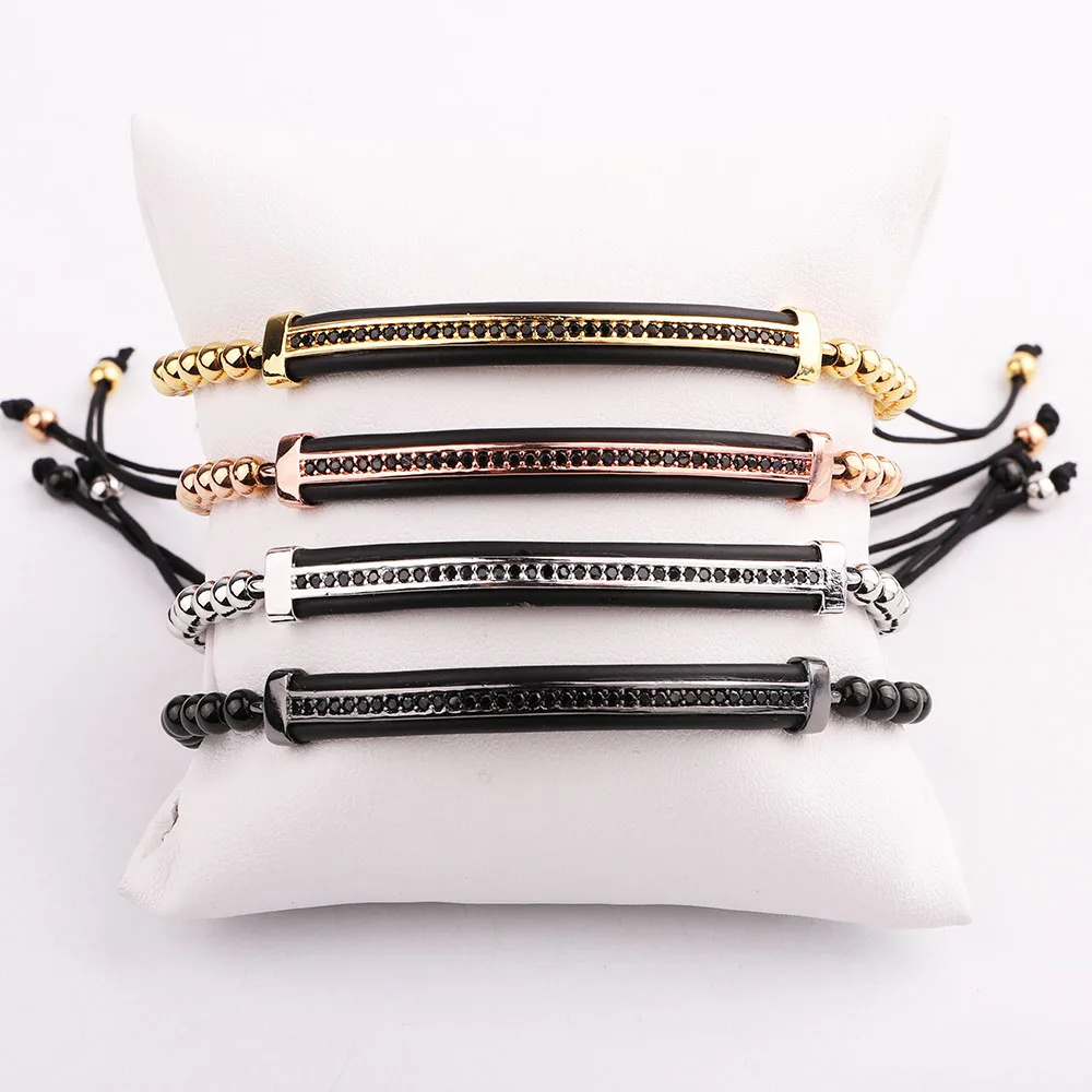 

Jaravvi High Quality CZ Micro Pave Bar Stainless Steel Beads Handmade Cord Macrame Friendship Bracelet Men Women Jewelry Gift