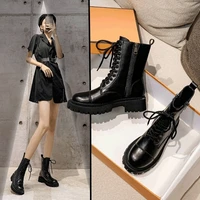 autumn and winter new fashion versatile solid color middle tube womens boots thick bottom boots simple personality round