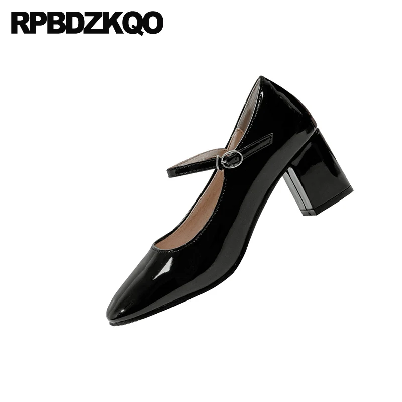 Платформа Высокие каблуки Обувь Mary Jane средний каблук Черные и темно красные