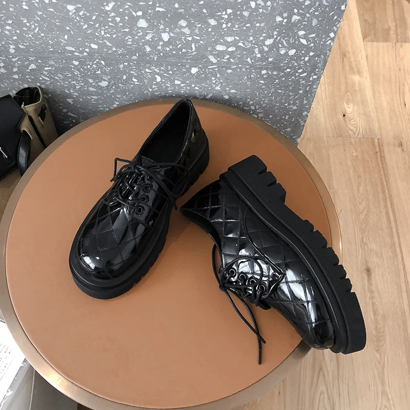 

Meotina Platform High Heel Shoes Women Natural Genuine Leather Chunky Heels Lace Up Pumps Casual Ladies Footwear Spring Wine Red