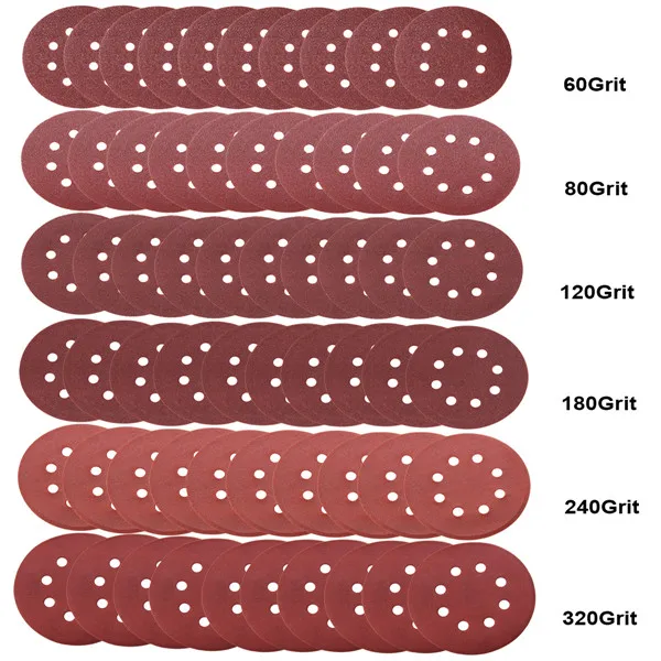 

60Pcs 5 Inch Sanding Disc Sandpaper 60/80/120/180/240/320 Grit Woodworking With Pad Drill Adapter For Cleaning Polishing Durable