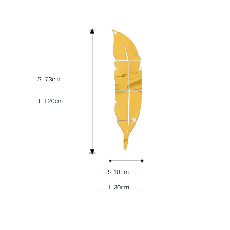 

One Piece 3 Color PVC Living Room Decoration Home Decor Modern Feather Shape Mirror Surface Wall Stickers Flowers