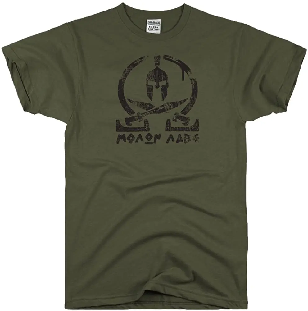 

100% Cotton T-shirts Men's Tops Molon Labe Come and Take It Them T Shirt Cool Logo Tee Shirts