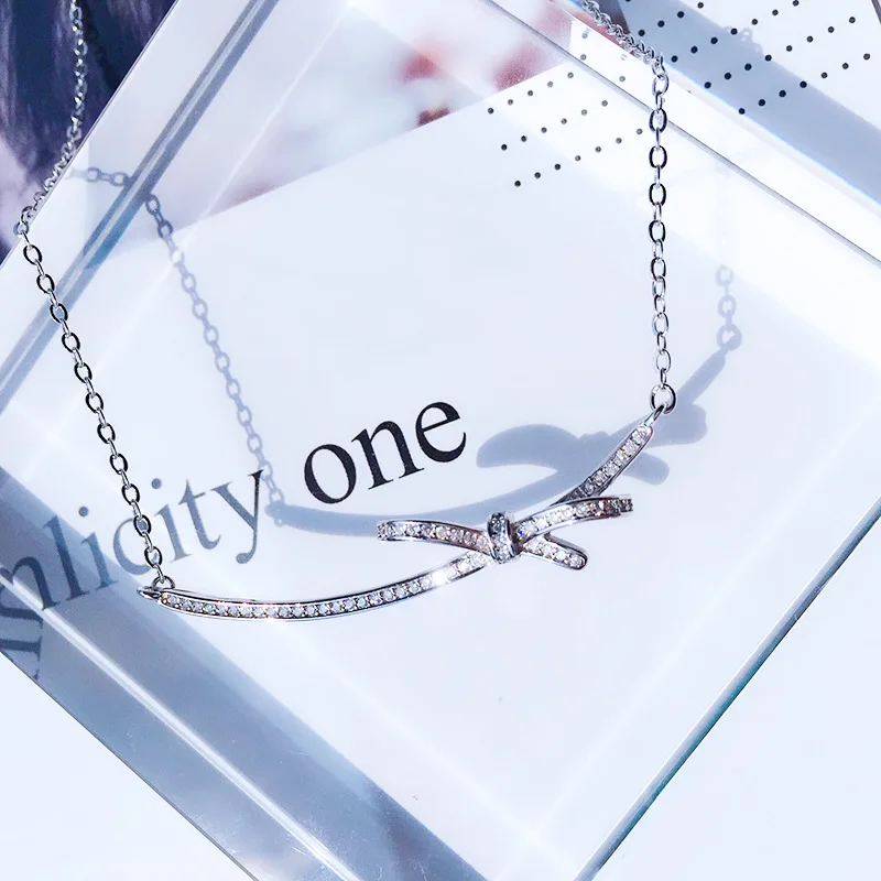 

Sodrov S925 Simple And Versatile Smiley Bow Necklace 925 Sterling Silver Female Intellectual Clavicle Fine Jewelry for Women