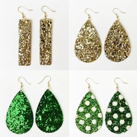 new fashion st parkers day leather earrings glitte polka dot water drops bar leather earrings for women girl gift