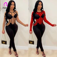 fitness women skinny rompers striped long sleeve o neck jumpsuits 2022 autumn new sexy mesh night club party one piece overalls