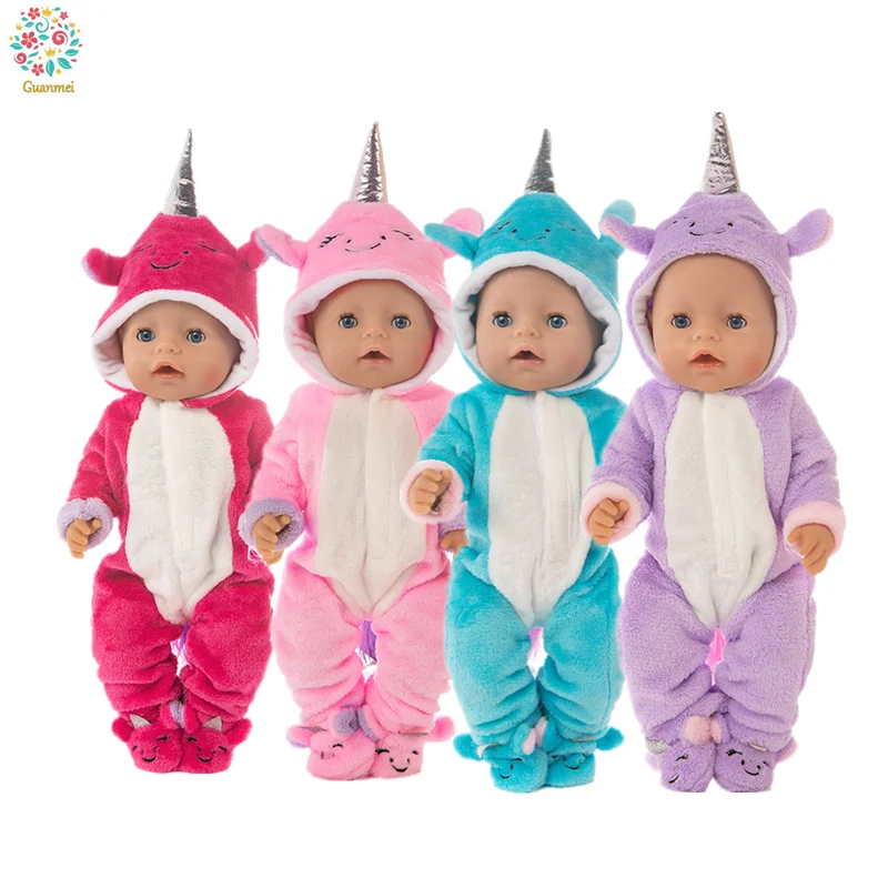 

2021 New Baby New Born Doll Clothes Accessories Unicorn Plush Jumpsuit For 18 Inch 43 cm For Baby Birthday Gift