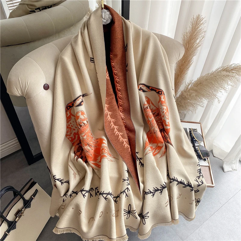 

Winter Scarf Women Thick Warm Cashmere Shawls Wraps Design Print Animal Lady Blanket Echarpe Tasell Foulard Bufandas