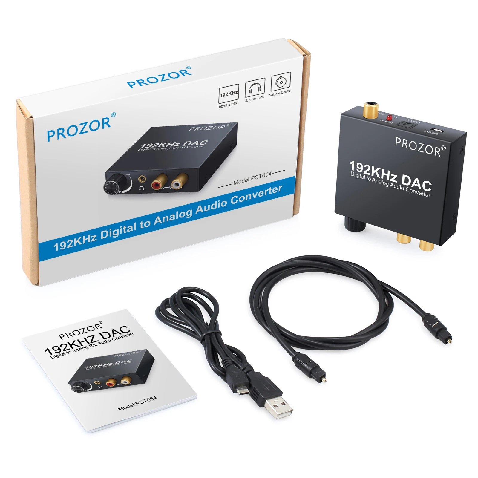 Цифровой аналоговый аудио преобразователь PROZOR 192 кГц оптический коаксиальный SPDIF