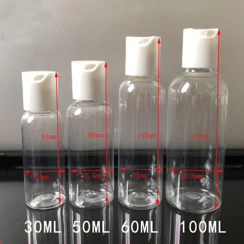 10pcs 30ml/50ml/60ml/100ml Plastic PET Clear Cosmetic Bottles Disc Top Flip Cap Refill Container For Shampoo Lotion Liquid Cream images - 6