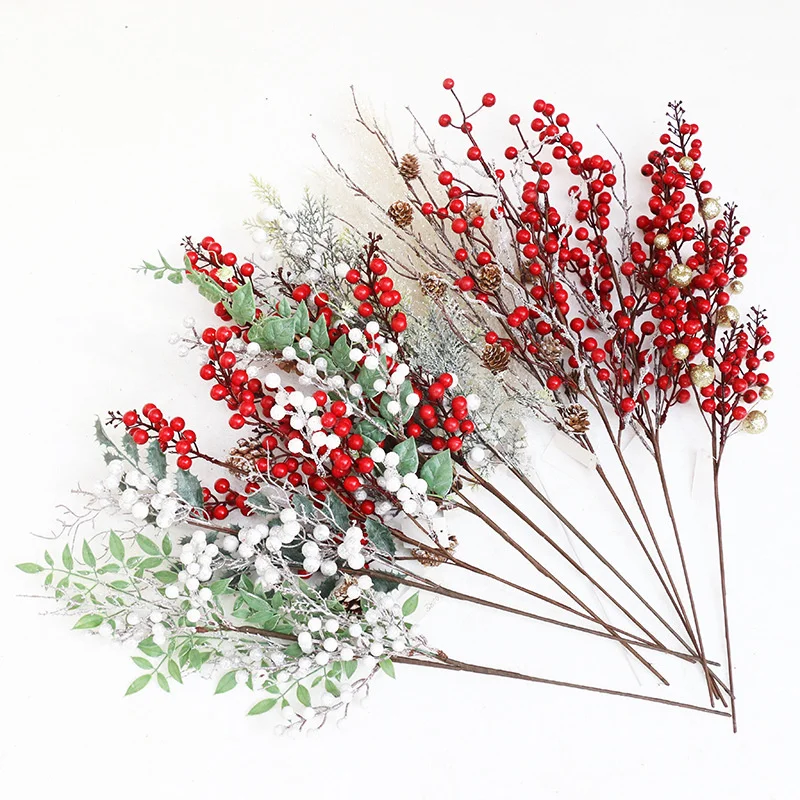

1Pcs Christmas Berry Decoration Simulation Flower Branch Suppliers DIY Home Party Christmas Vase Flowers Arrangement Material