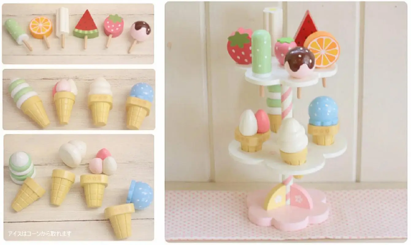 Высокое моделирование Icecream деревянный игрушечный набор детский игровой домик