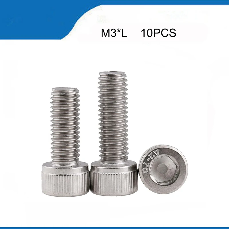 

10pcs M3*5/6/8/10/12/16/20/25/30 mm 304 Stainless Steel Hexagon Socket Head Cap Screws Hex Socket Screw Metric Bike Screw