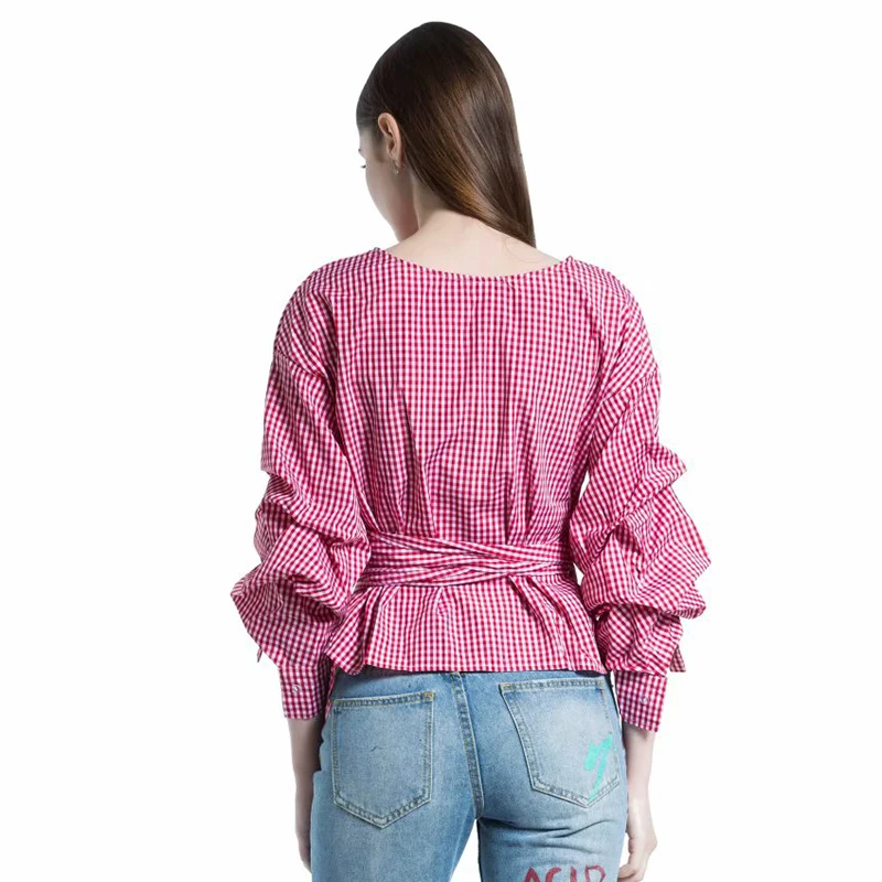 Camisa de vendaje rayas rojas 2019 para la blusa elegante primavera y las mujeres con camisa манга soplo co |