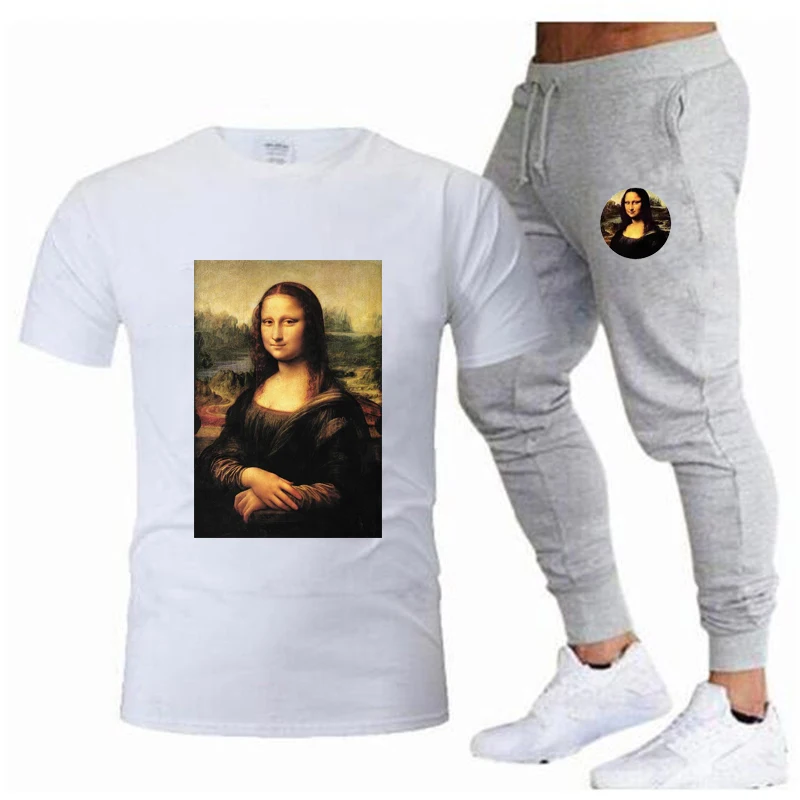 

2021 "Eternal Smile" Summer New Men's brand Casual Sports T-Shirt Suit fitness Cotton T-Shirt + Running Pants Men's Track Suit