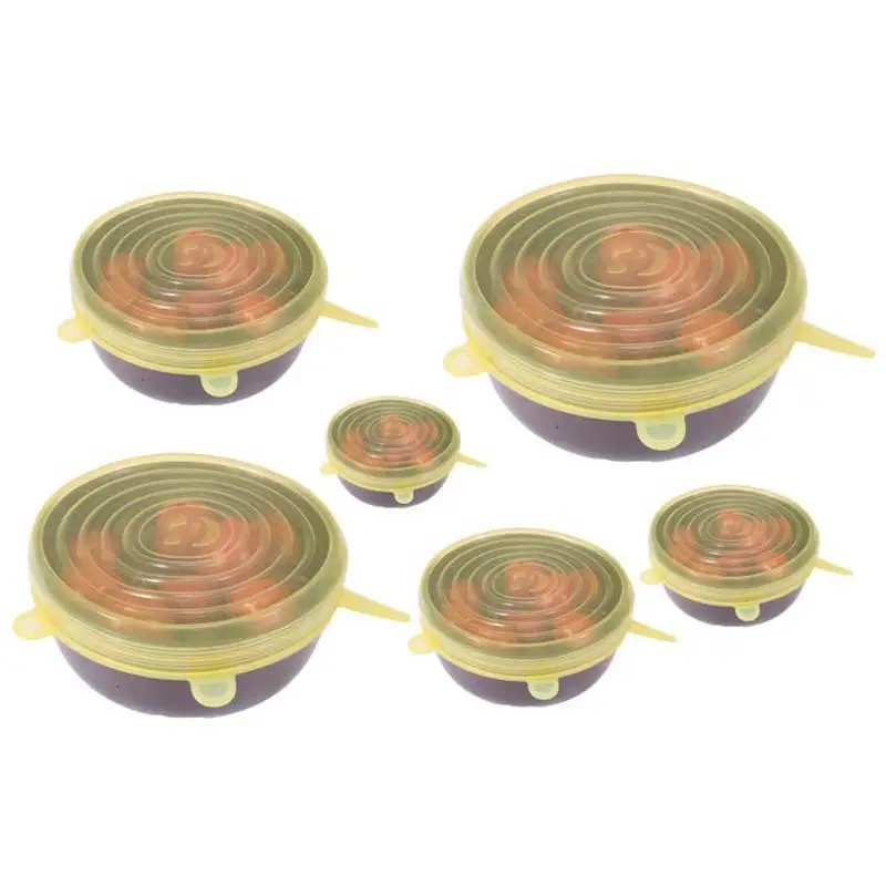 

6 Pcs Reusable Silicone Food Pot Lid Bowl Covers Wrap Stretchable Preservative Film YG