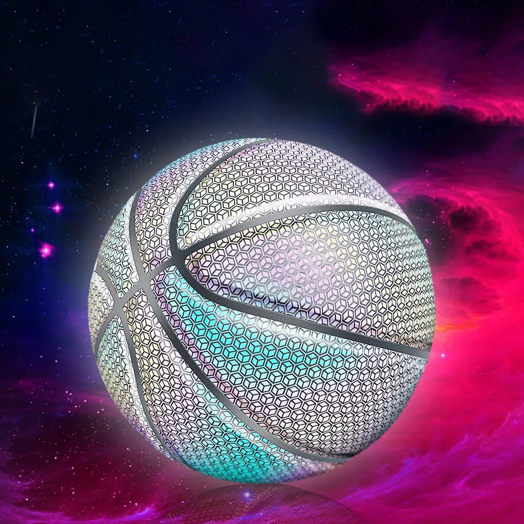 

Holographic Reflective Basketball Ball Wear-Resistant Luminous Night Light Ball Basketball Glowing Basketball Ball With Bag Pin