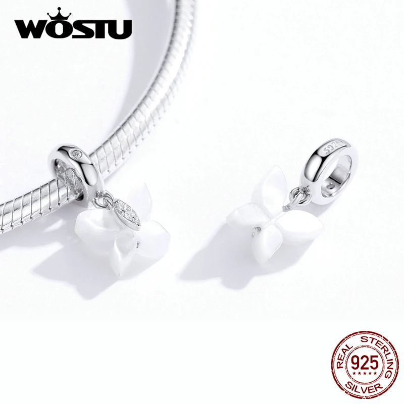 WOSTU реальные 925 пробы серебро белый Бабочка мотаться Подвески подходят к оригинальному браслету, бусины-подвески для свадьбы Модные украшения CQC1414